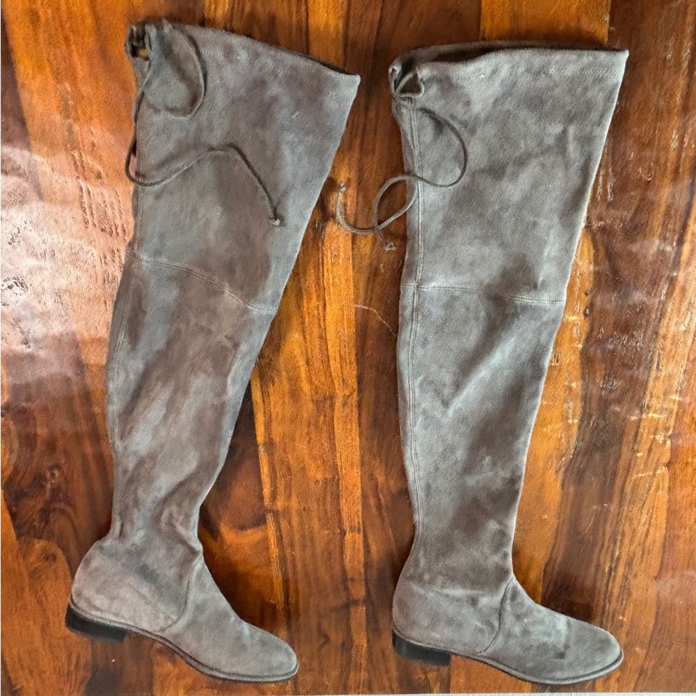 Stuart Weitzman Lowland Grey Suede Over The Knee Tie Back Boots Size 9M Spain